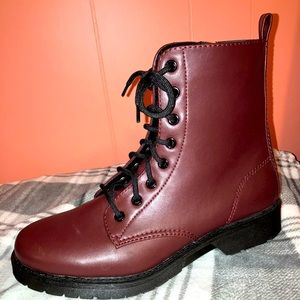 Side zip-up/ tie-up boots. Size 9; fits like 9.5.